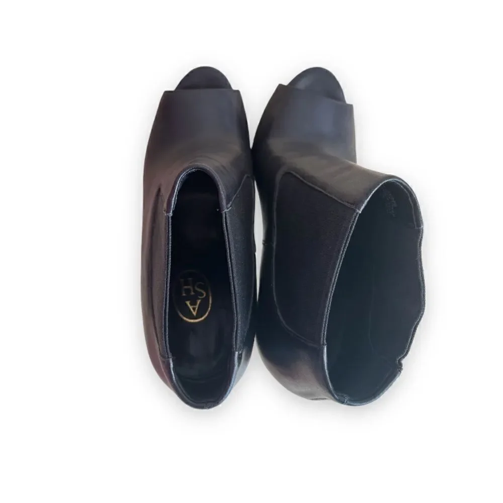 ASH | Amber Black Leather Stiletto Open-Toe Booties (5.5)